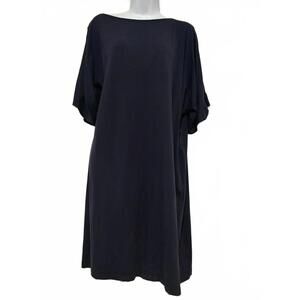 Eileen Fisher women's navy open shoulder short sleeve stretchy shirt dress #1505